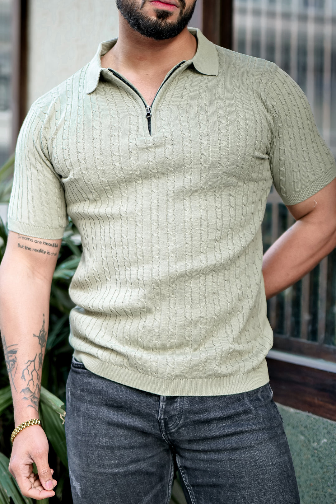 Green Premium Flat knit Polo T-Shirt