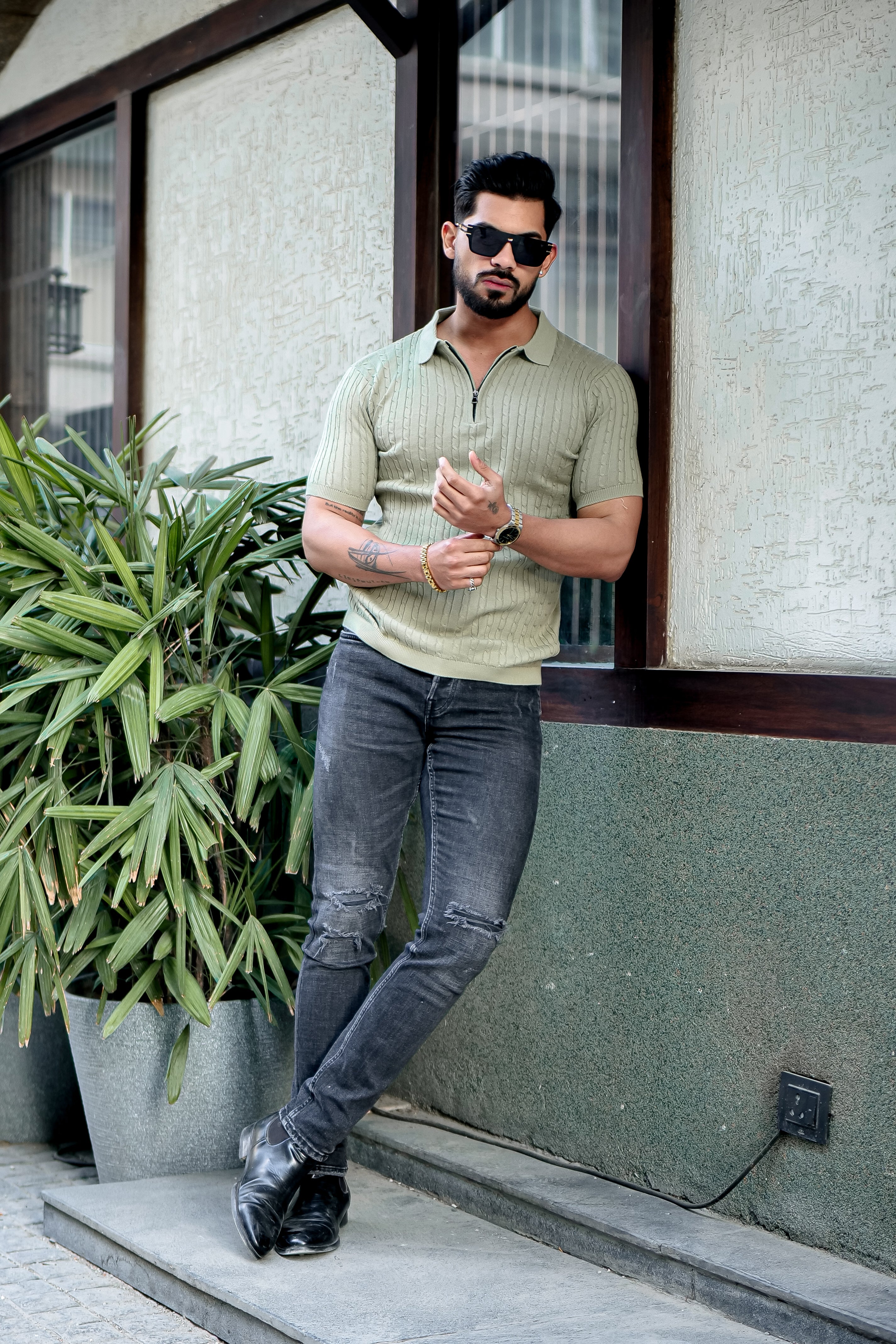 Green Premium Flat knit Polo T-Shirt