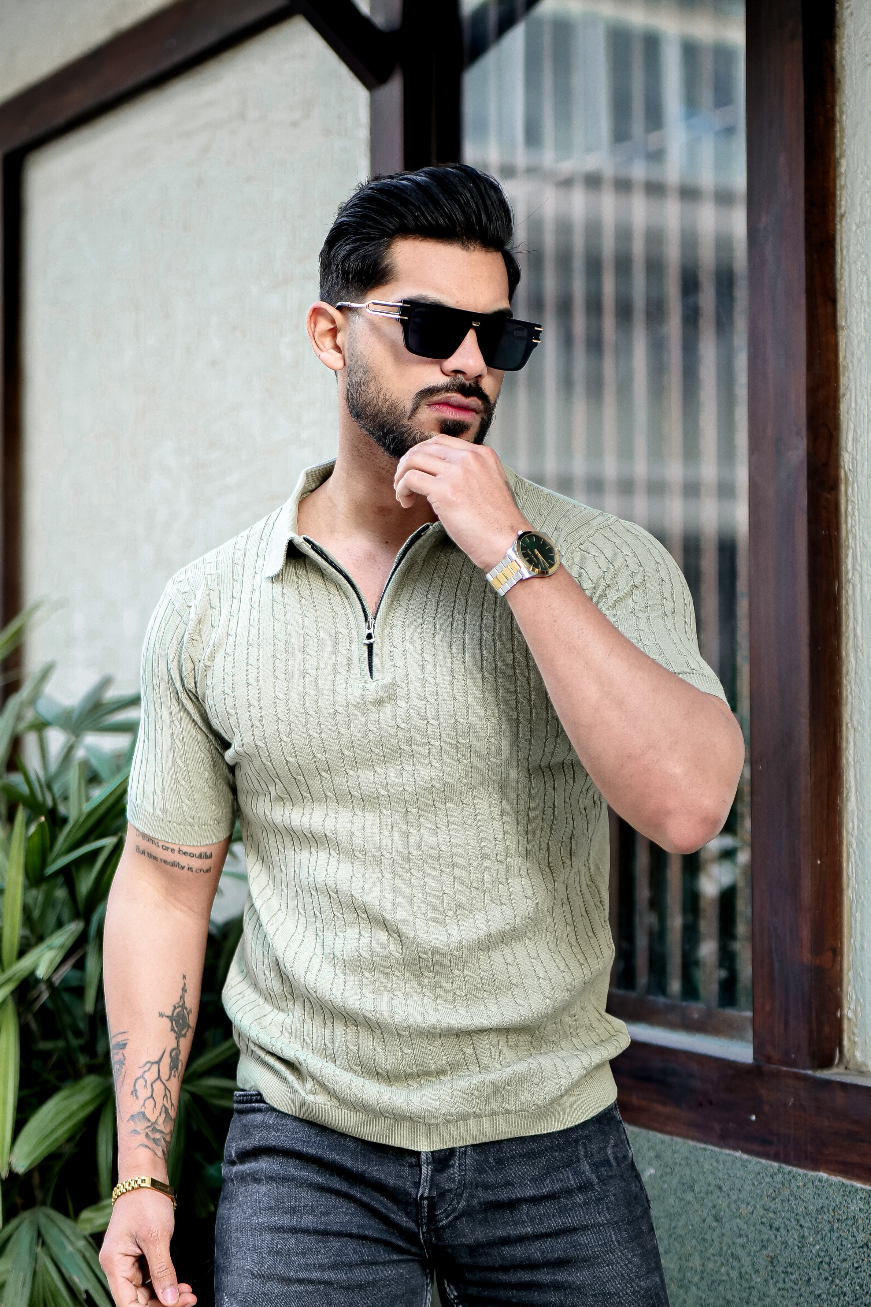 Green Premium Flat knit Polo T-Shirt