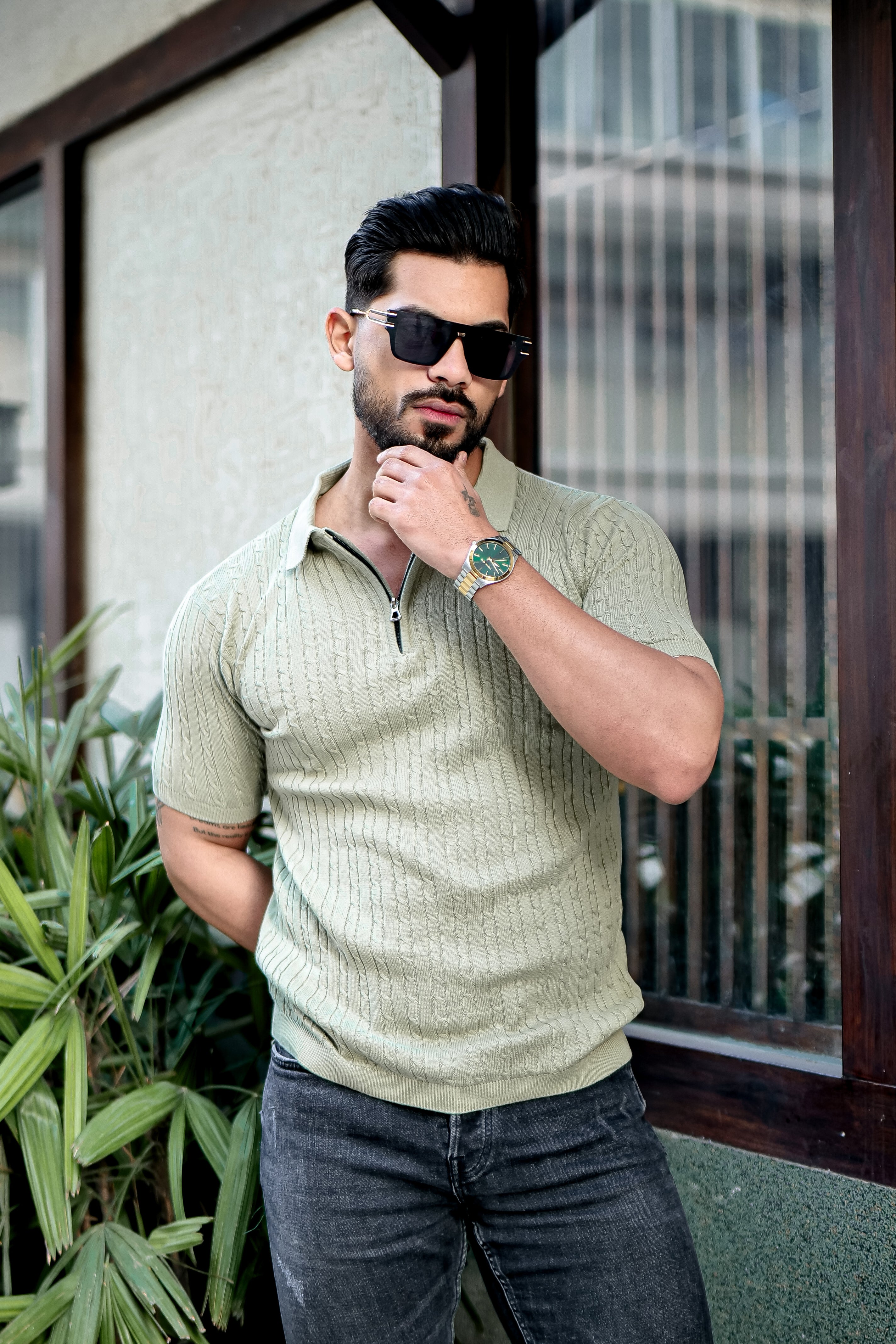 Green Premium Flat knit Polo T-Shirt