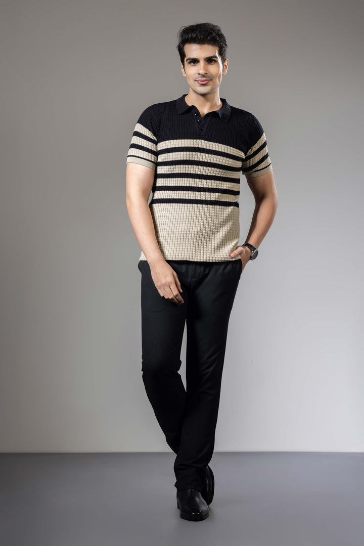 Striper Textured Premium Flat Knit Polo T-Shirt