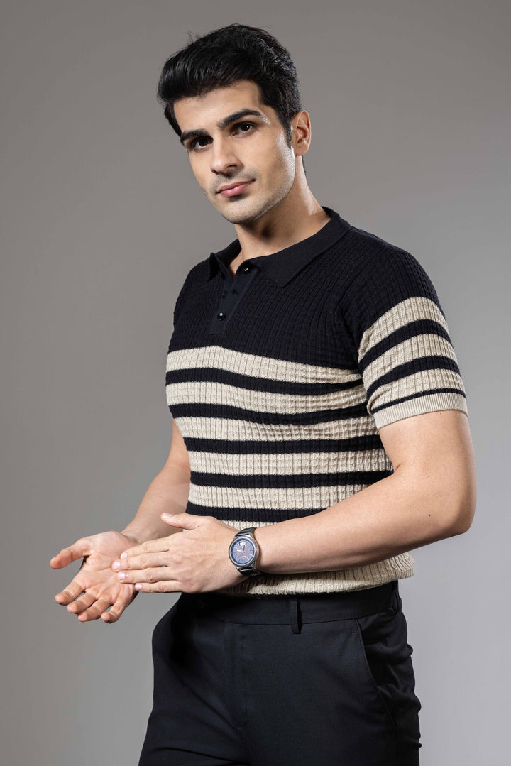 Striper Textured Premium Flat Knit Polo T-Shirt