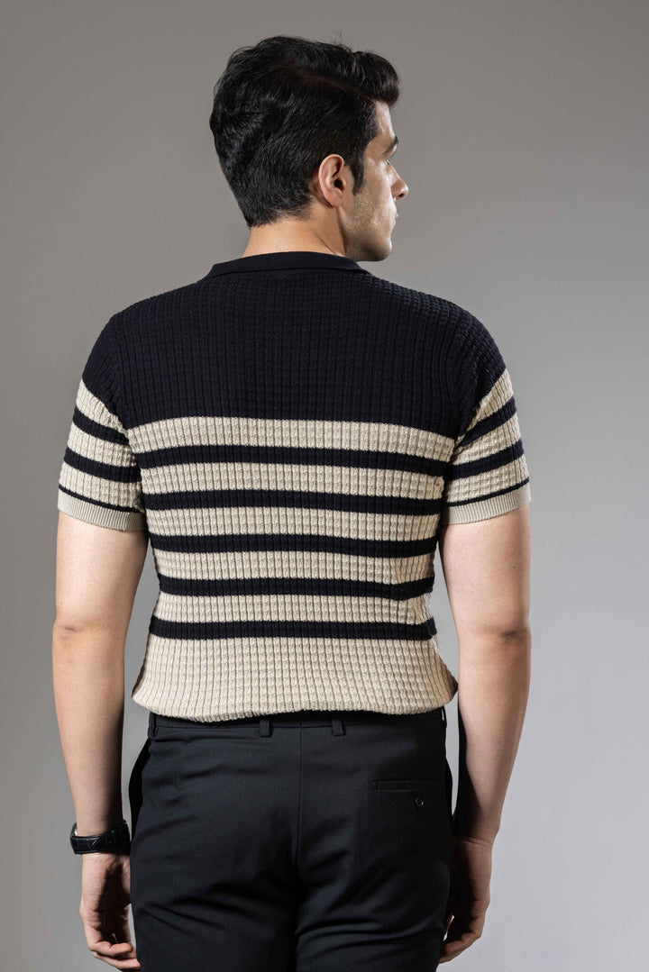 Striper Textured Premium Flat Knit Polo T-Shirt