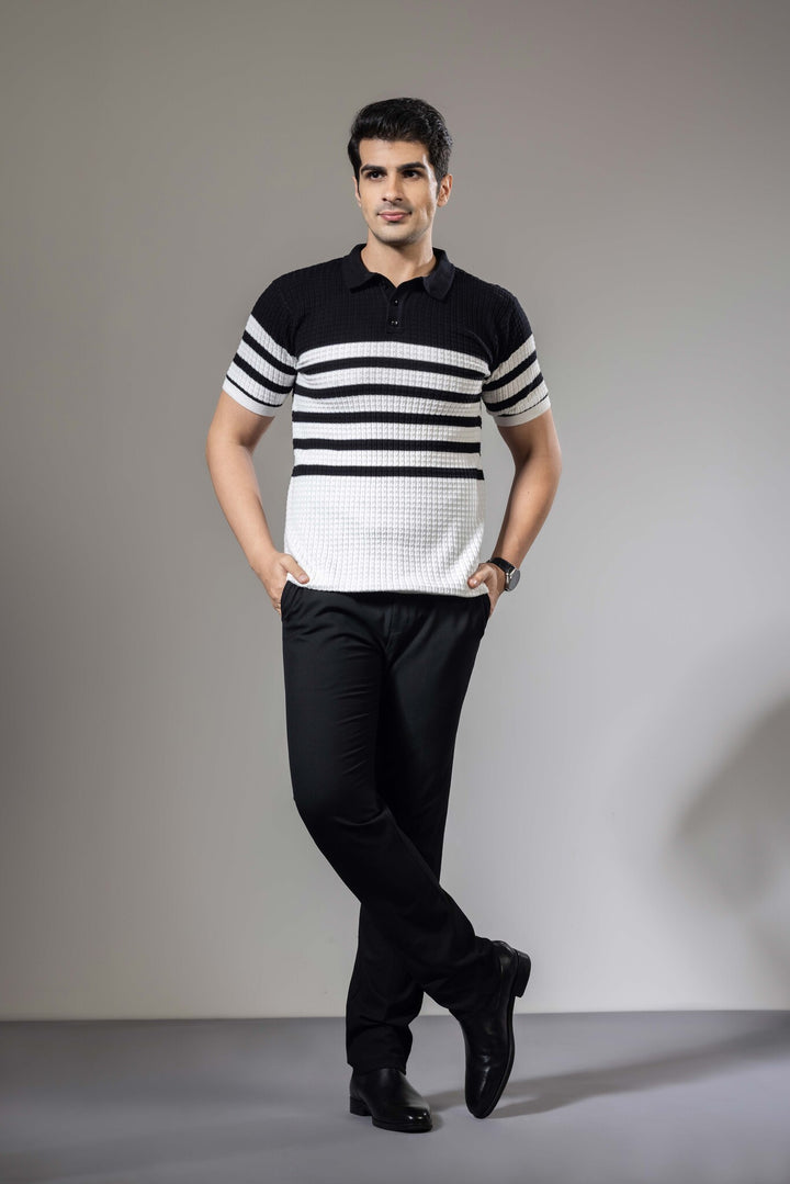 Striper Embedded Flat Knit Premium Polo T-Shirt