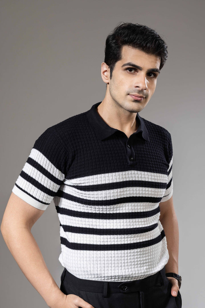 Striper Embedded Flat Knit Premium Polo T-Shirt
