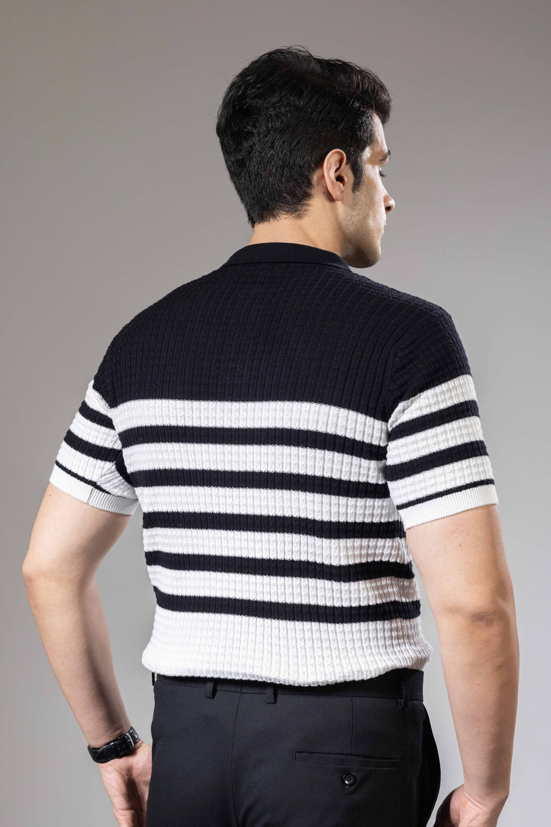 Striper Embedded Flat Knit Premium Polo T-Shirt