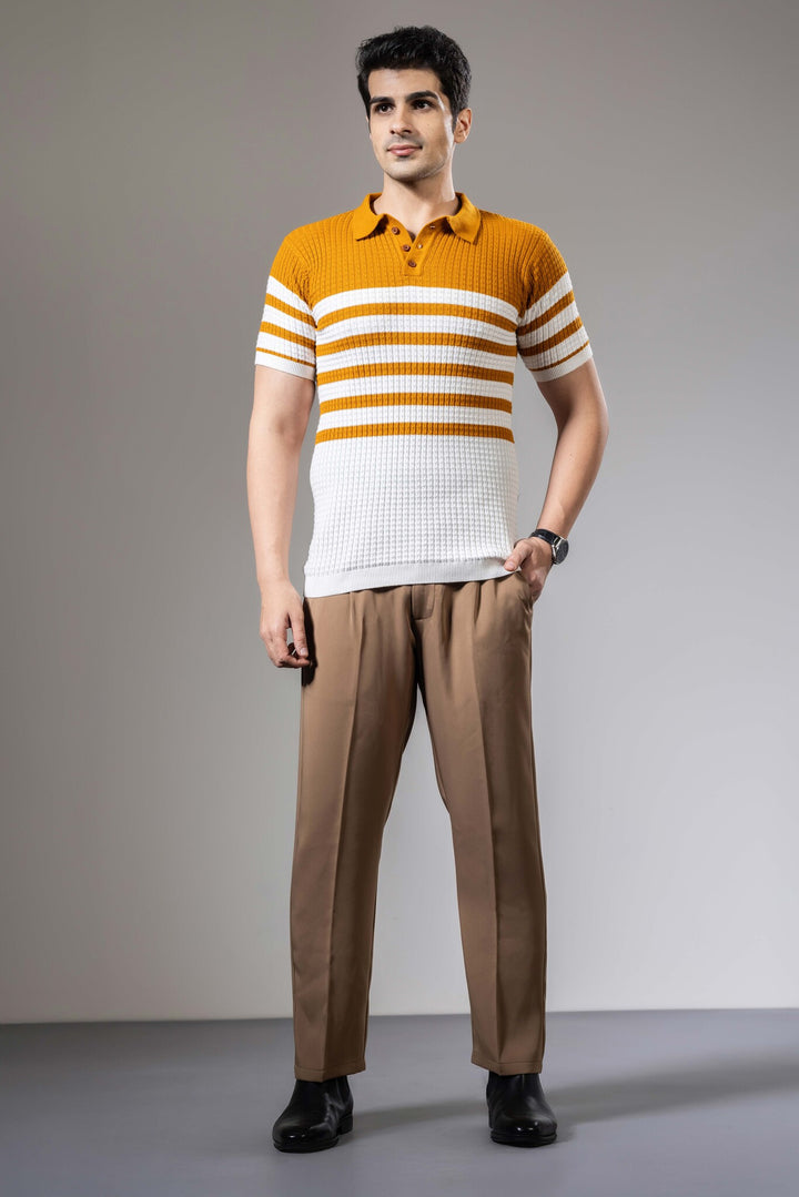 Textured Striper Premium Flat Knit Polo T-Shirt