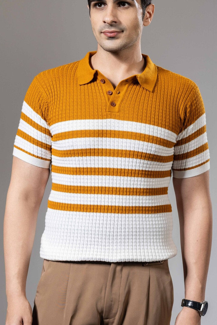 Textured Striper Premium Flat Knit Polo T-Shirt