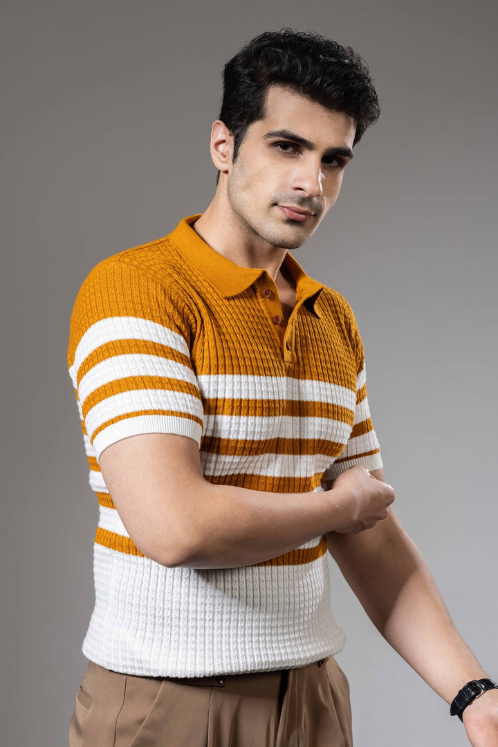 Textured Striper Premium Flat Knit Polo T-Shirt