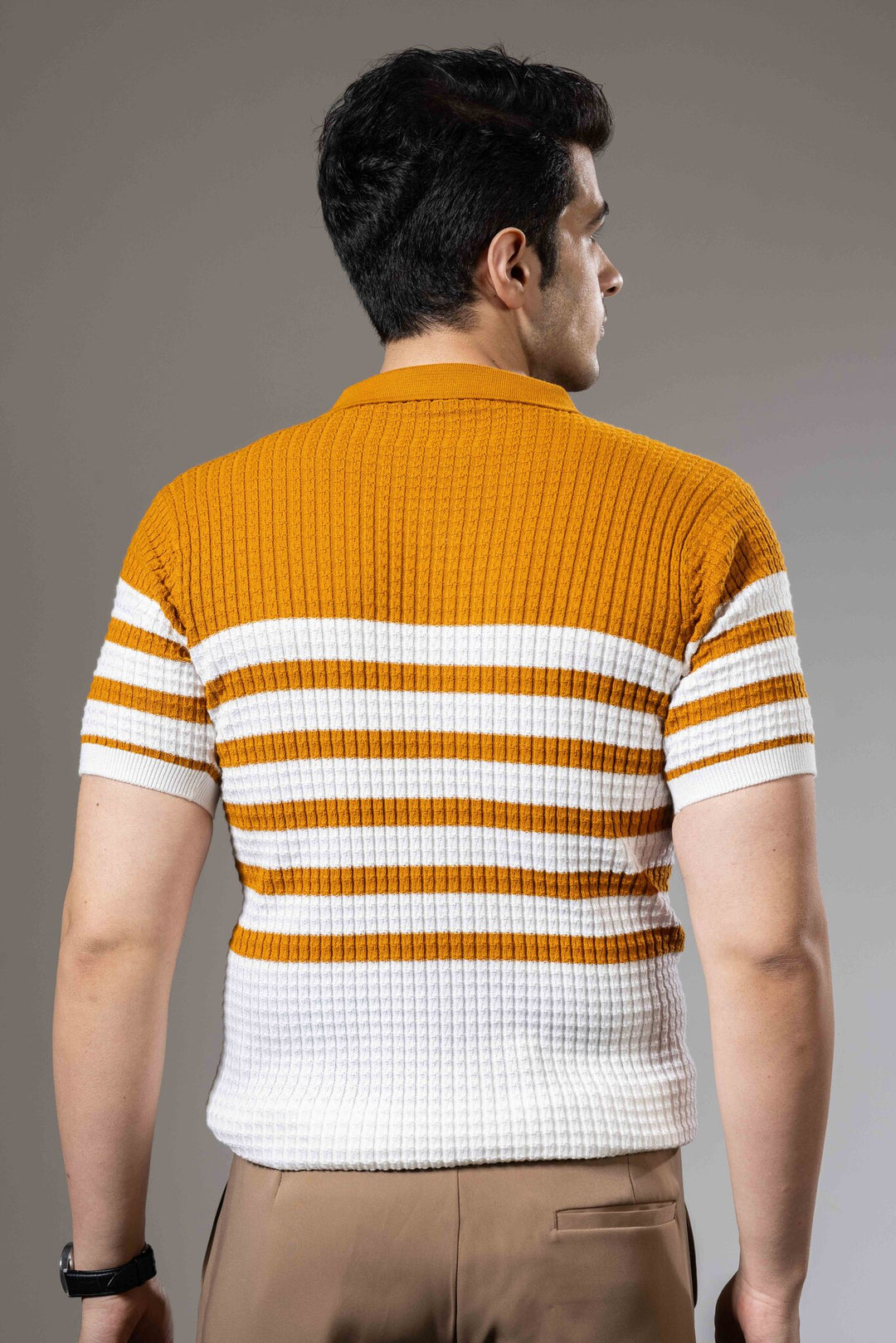 Textured Striper Premium Flat Knit Polo T-Shirt