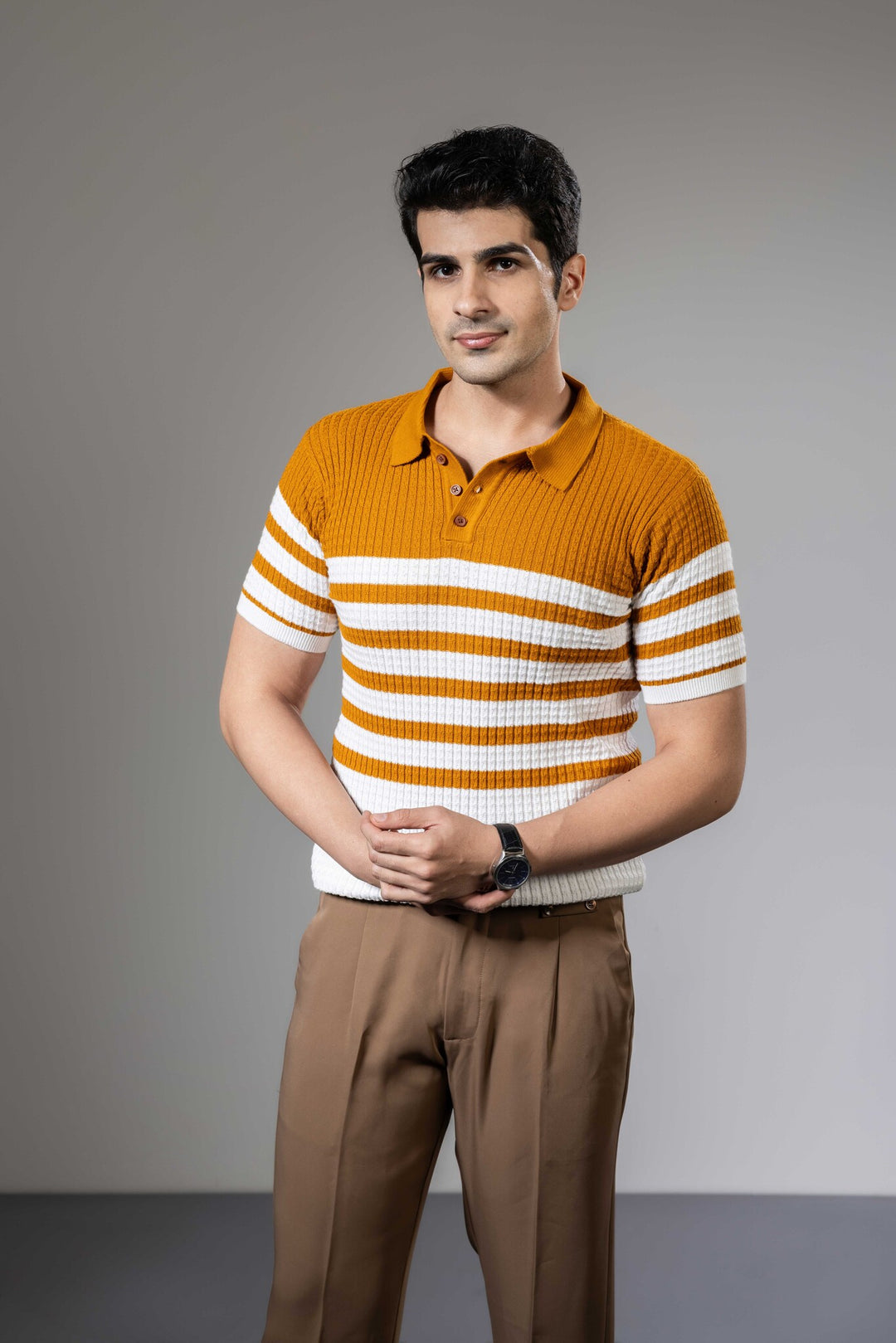 Textured Striper Premium Flat Knit Polo T-Shirt