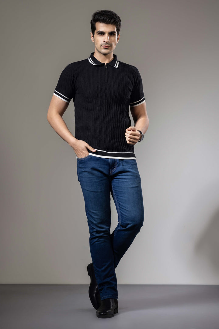 Textured Premium Flat Knit Polo T-Shirt