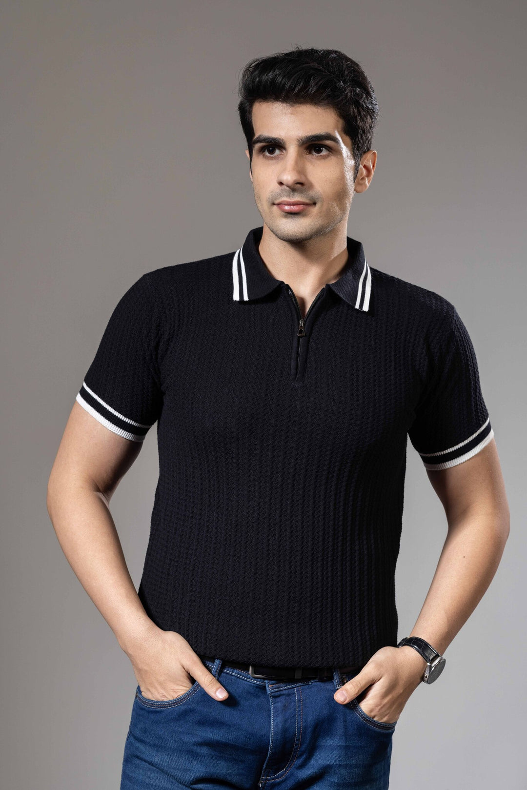 Textured Premium Flat Knit Polo T-Shirt
