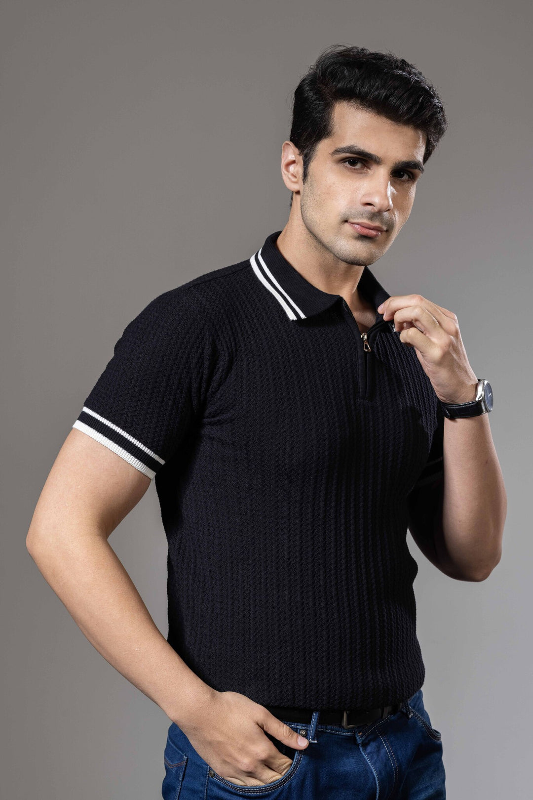 Textured Premium Flat Knit Polo T-Shirt