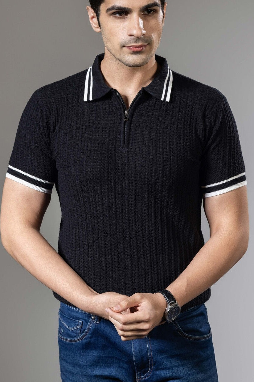 Textured Premium Flat Knit Polo T-Shirt