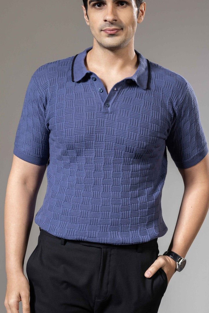 Embedded Textured Flat Knit Premium Polo T-Shirt