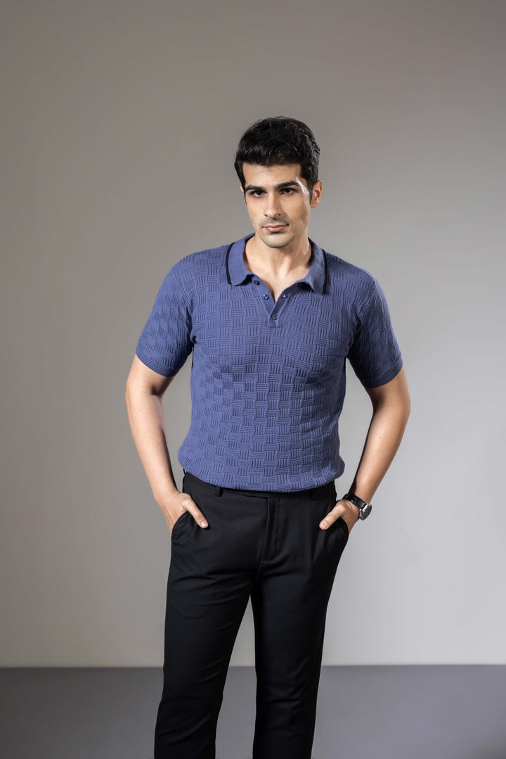 Embedded Textured Flat Knit Premium Polo T-Shirt