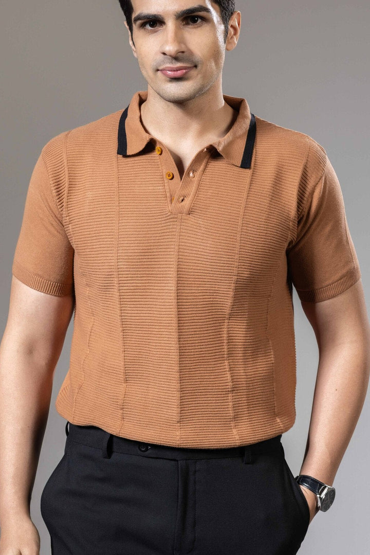Embedded Textured Flat Knit Premium Polo T-Shirt