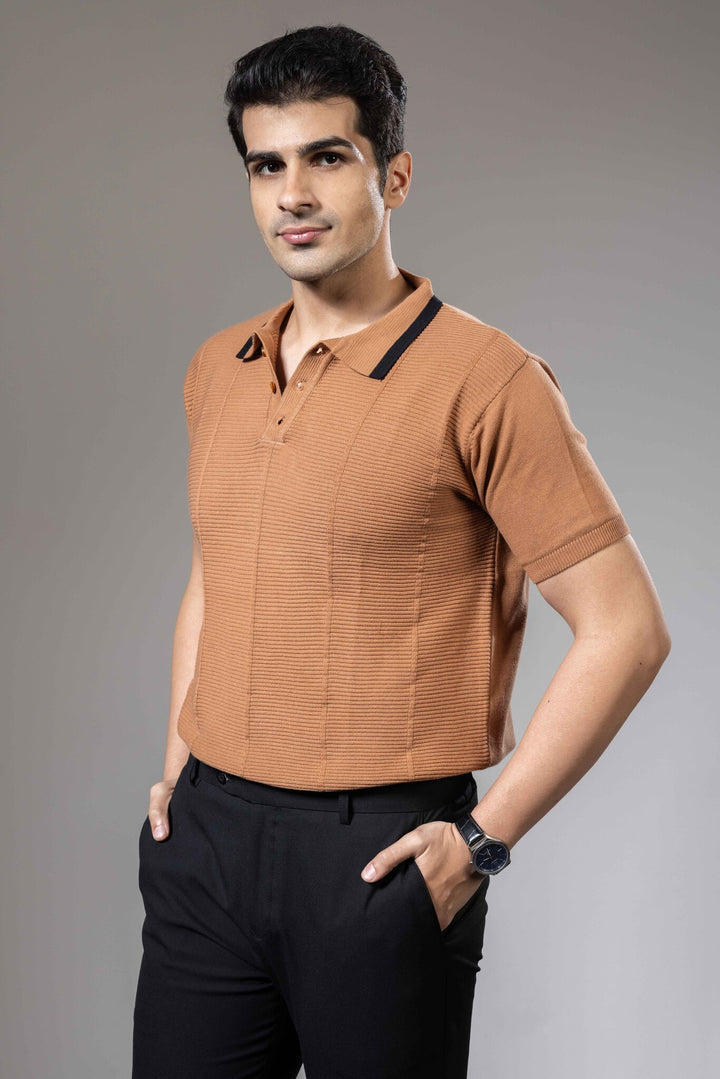 Embedded Textured Flat Knit Premium Polo T-Shirt