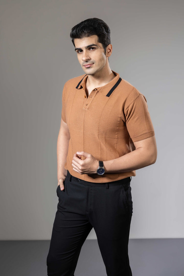 Embedded Textured Flat Knit Premium Polo T-Shirt