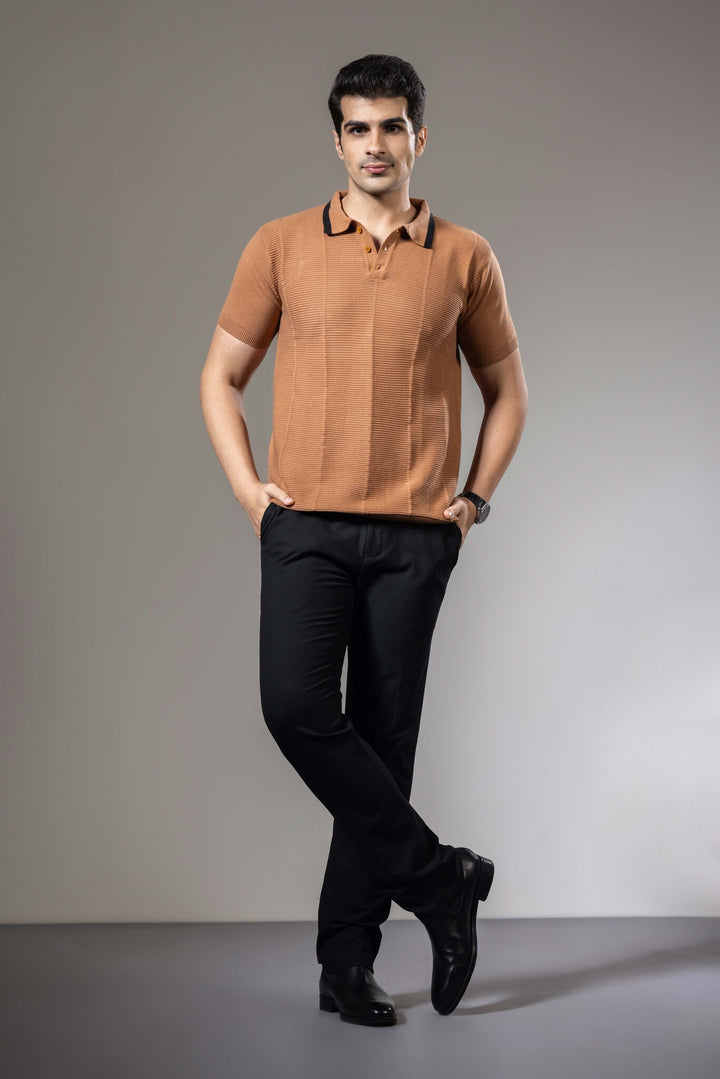 Embedded Textured Flat Knit Premium Polo T-Shirt