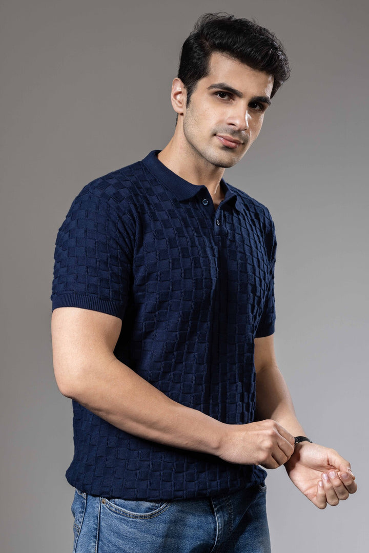 Embedded Textured Premium Flat Knit Polo T-Shirt