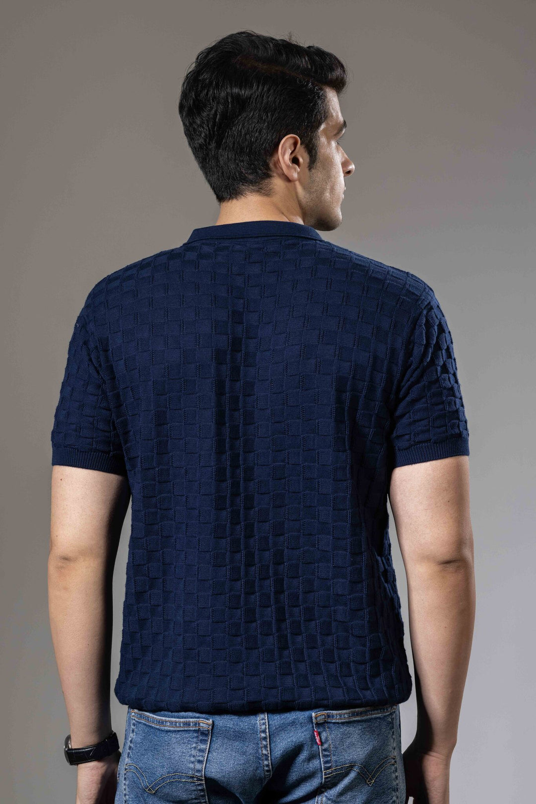 Embedded Textured Premium Flat Knit Polo T-Shirt