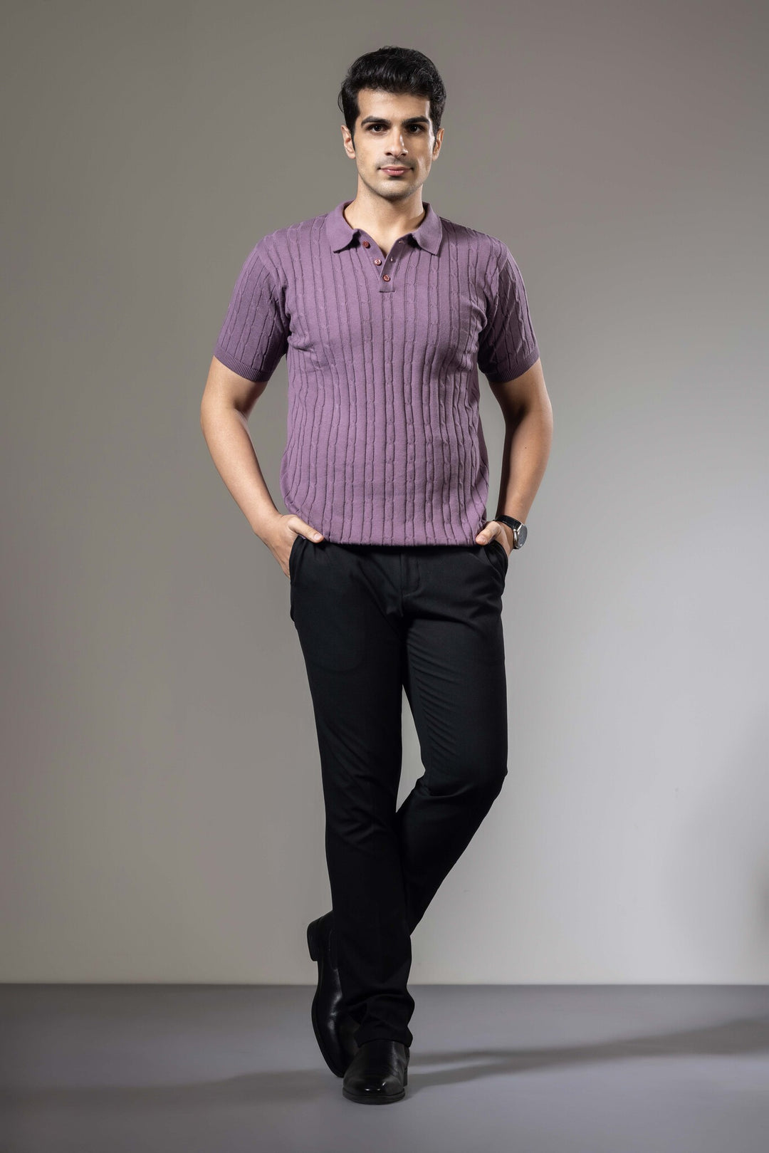 Purple Flat Knit Premium Polo T-Shirt