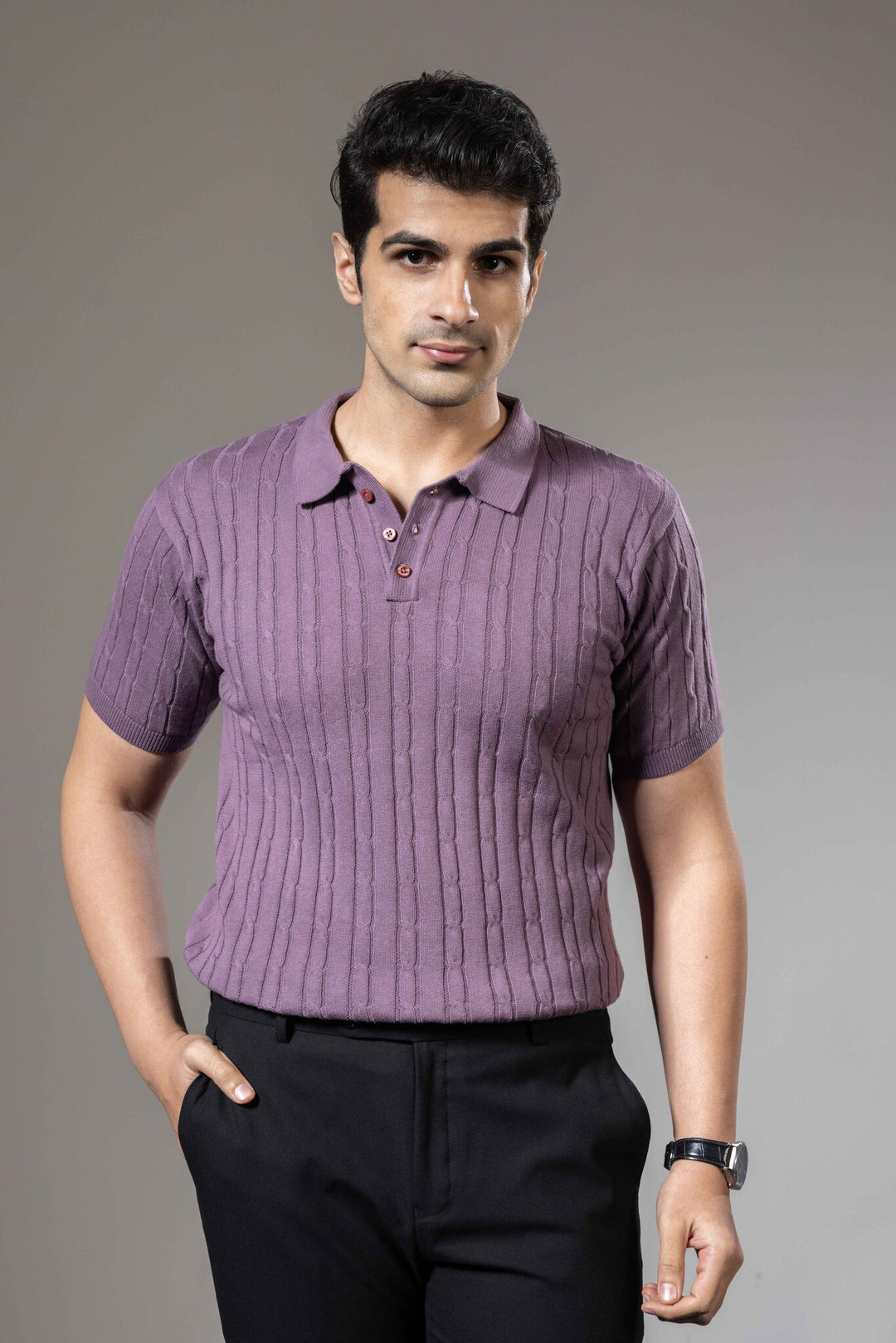 Purple Flat Knit Premium Polo T-Shirt