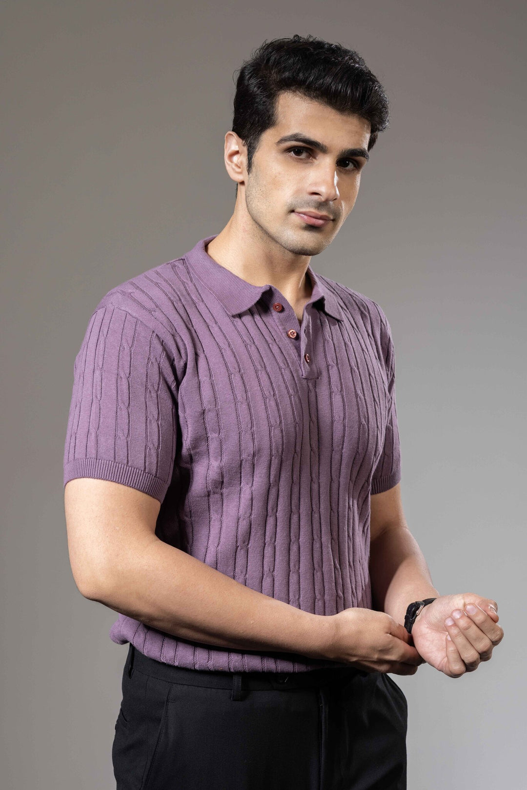 Purple Flat Knit Premium Polo T-Shirt