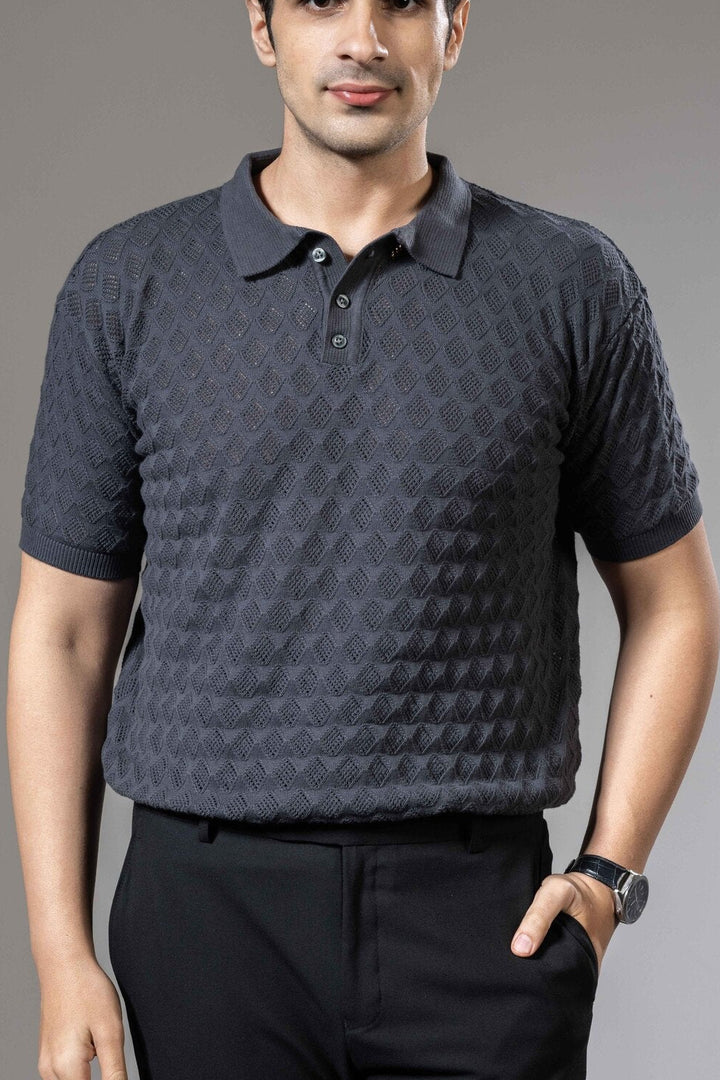 Textured Premium Flat Knit Polo T-Shirt