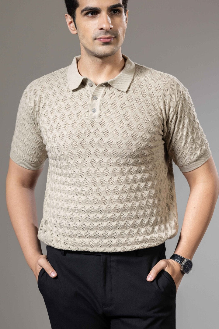 Textured Flat Knit Premium Polo T-Shirt