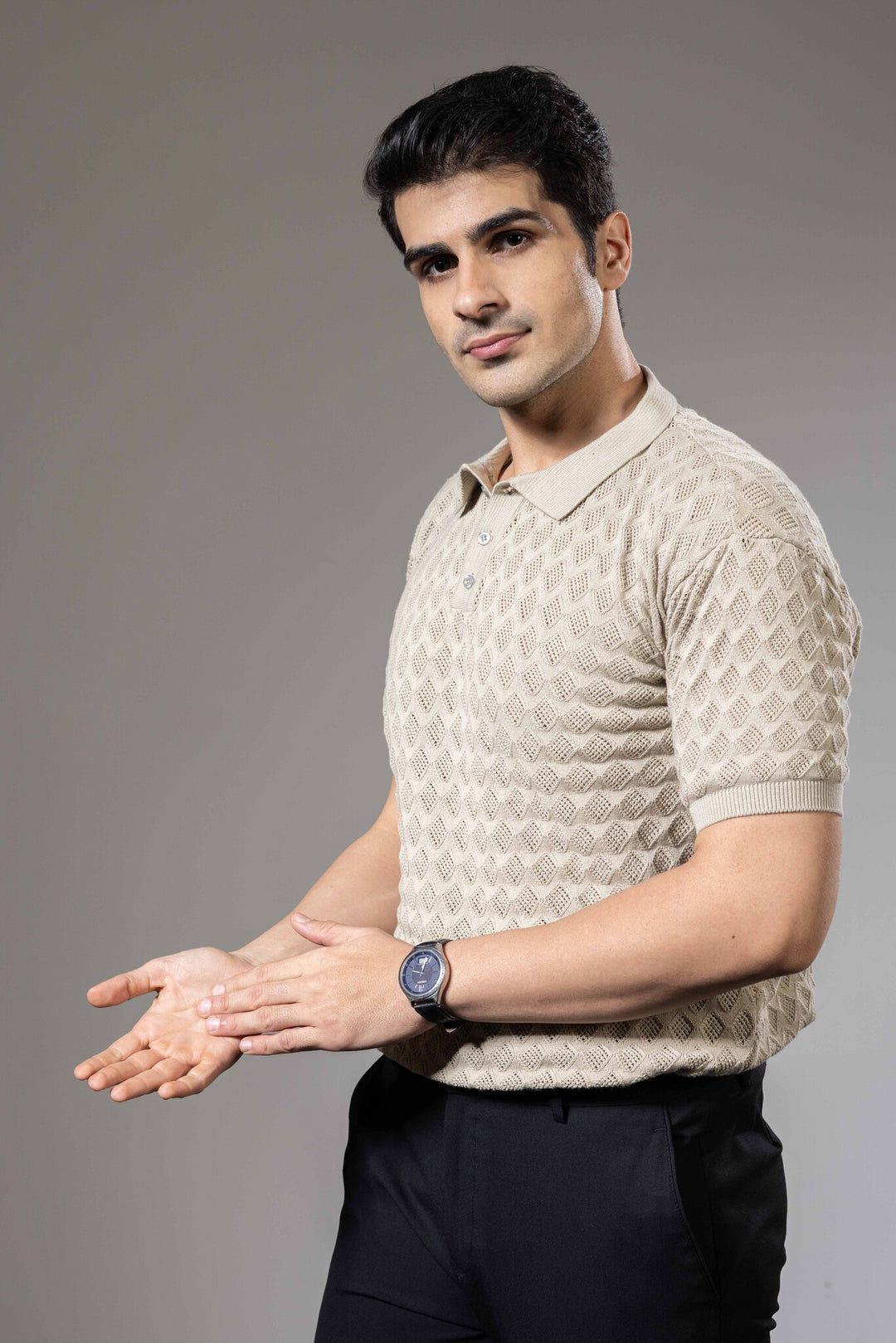 Textured Flat Knit Premium Polo T-Shirt