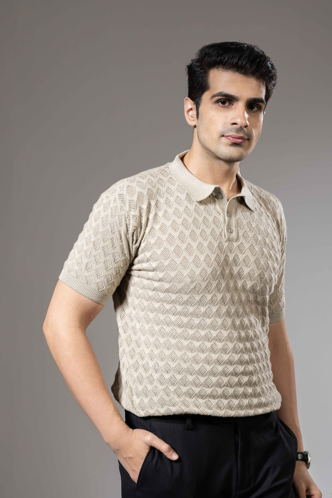 Textured Flat Knit Premium Polo T-Shirt
