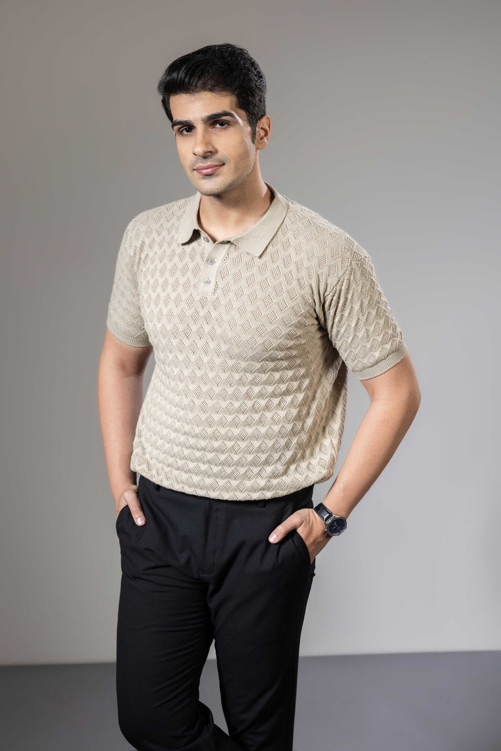 Textured Flat Knit Premium Polo T-Shirt
