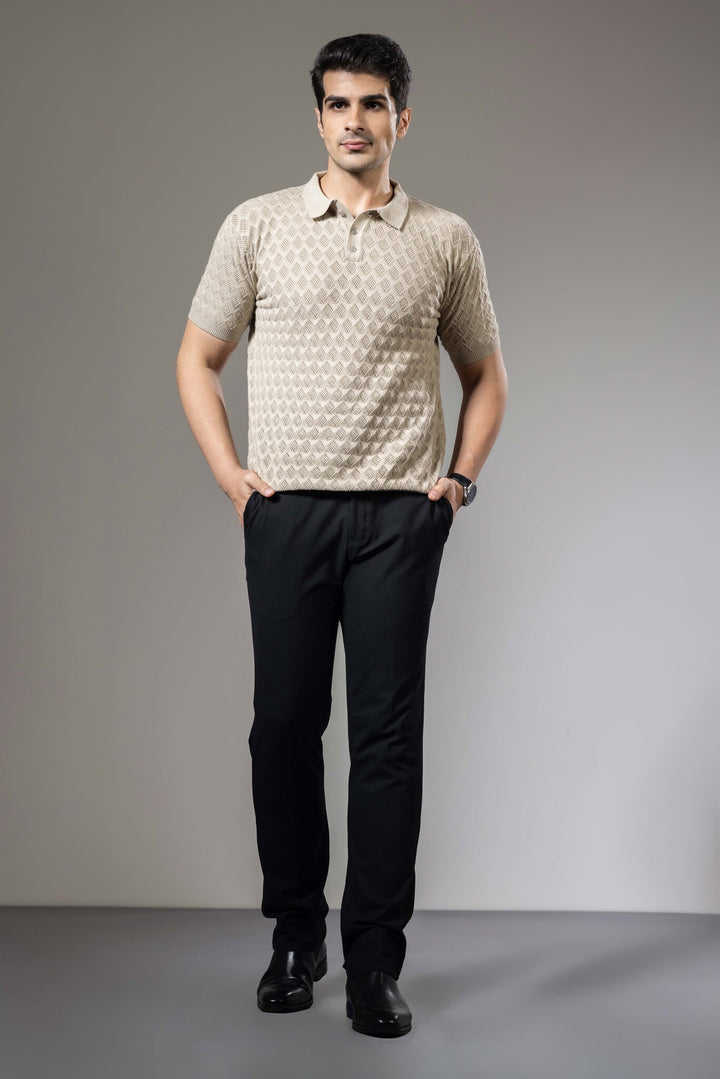 Textured Flat Knit Premium Polo T-Shirt