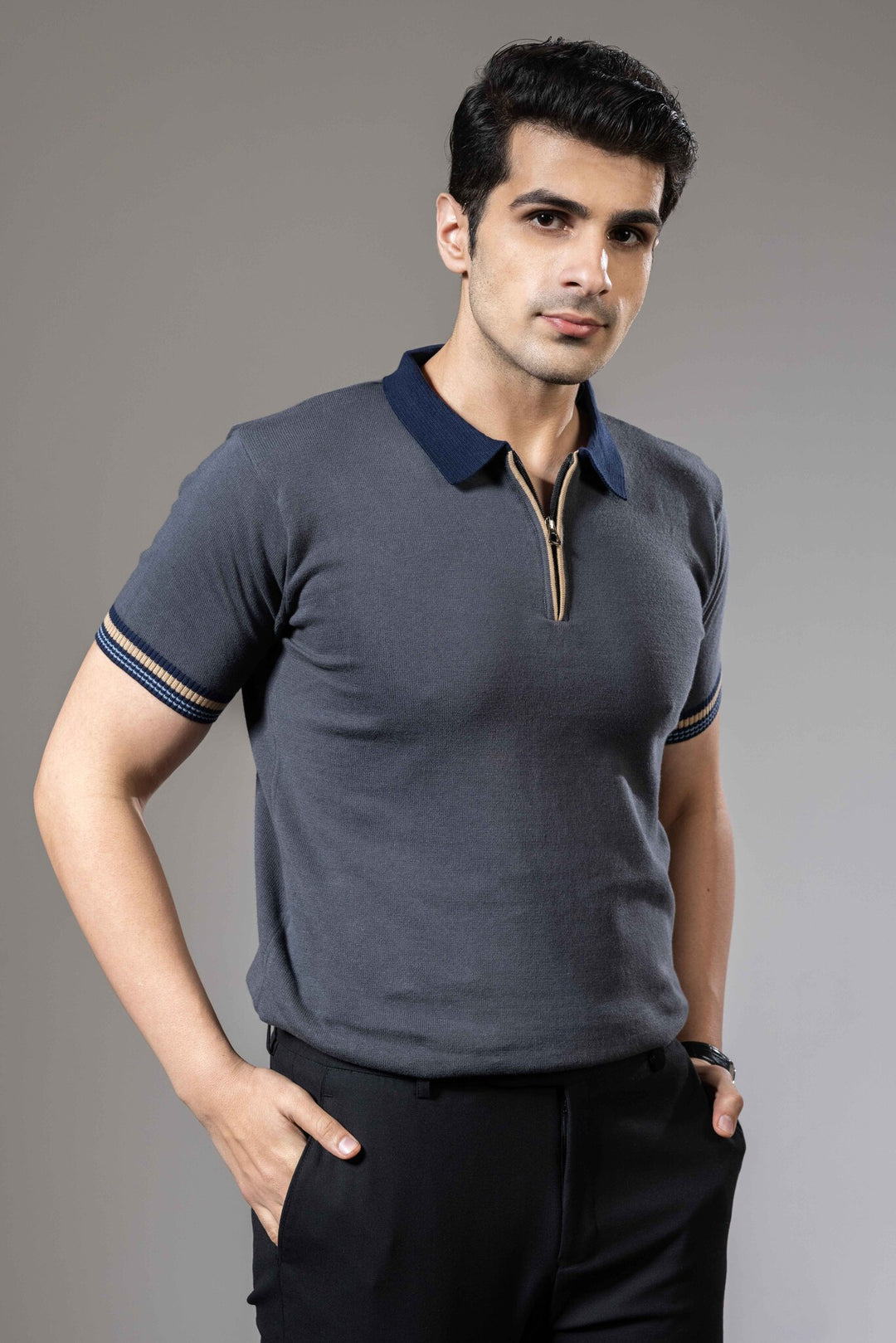 Colorblock Premium Flat Knit Polo T-Shirt