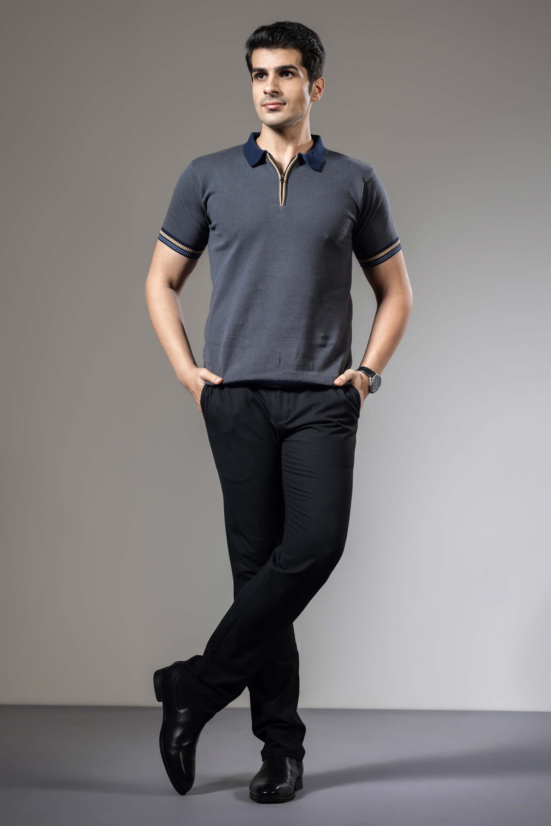 Colorblock Premium Flat Knit Polo T-Shirt