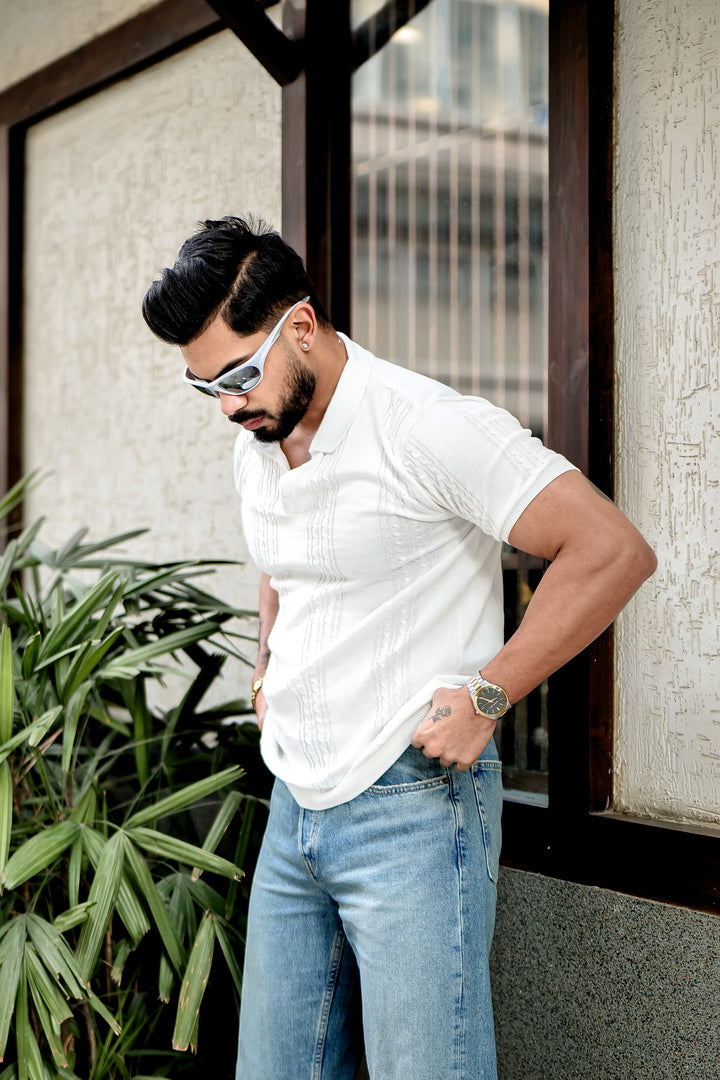 White Premium Flat Knit Polo T-Shirt