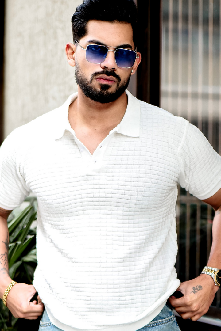 White Premium Flat knit Polo T-shirt