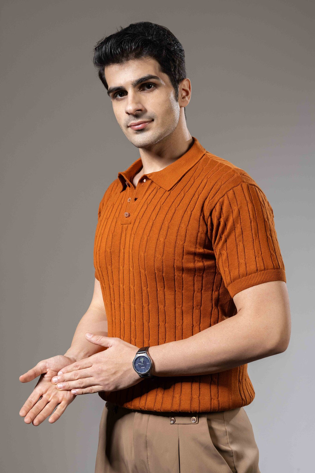Textured Premium Flat Knit Polo T-Shirt