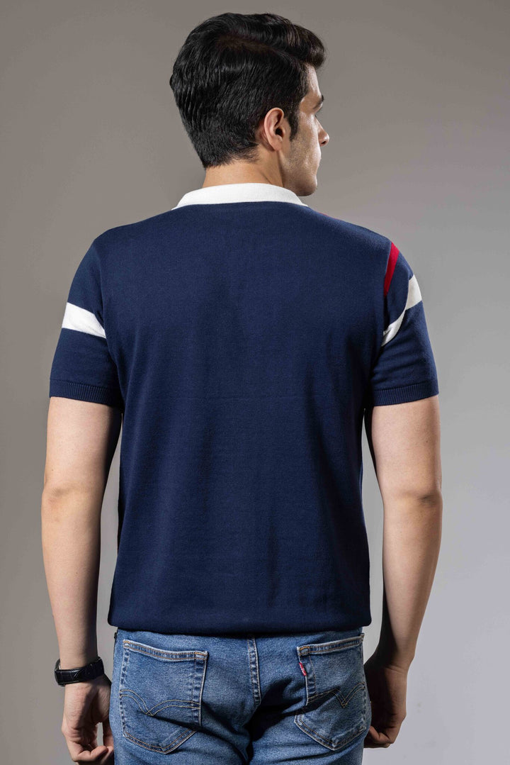Red White Color Blocked Premium Flat Knit Polo T-Shirt
