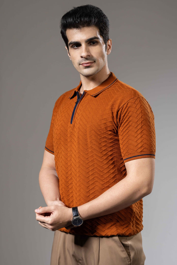 Textured Premium Flat Knit Polo T-Shirt