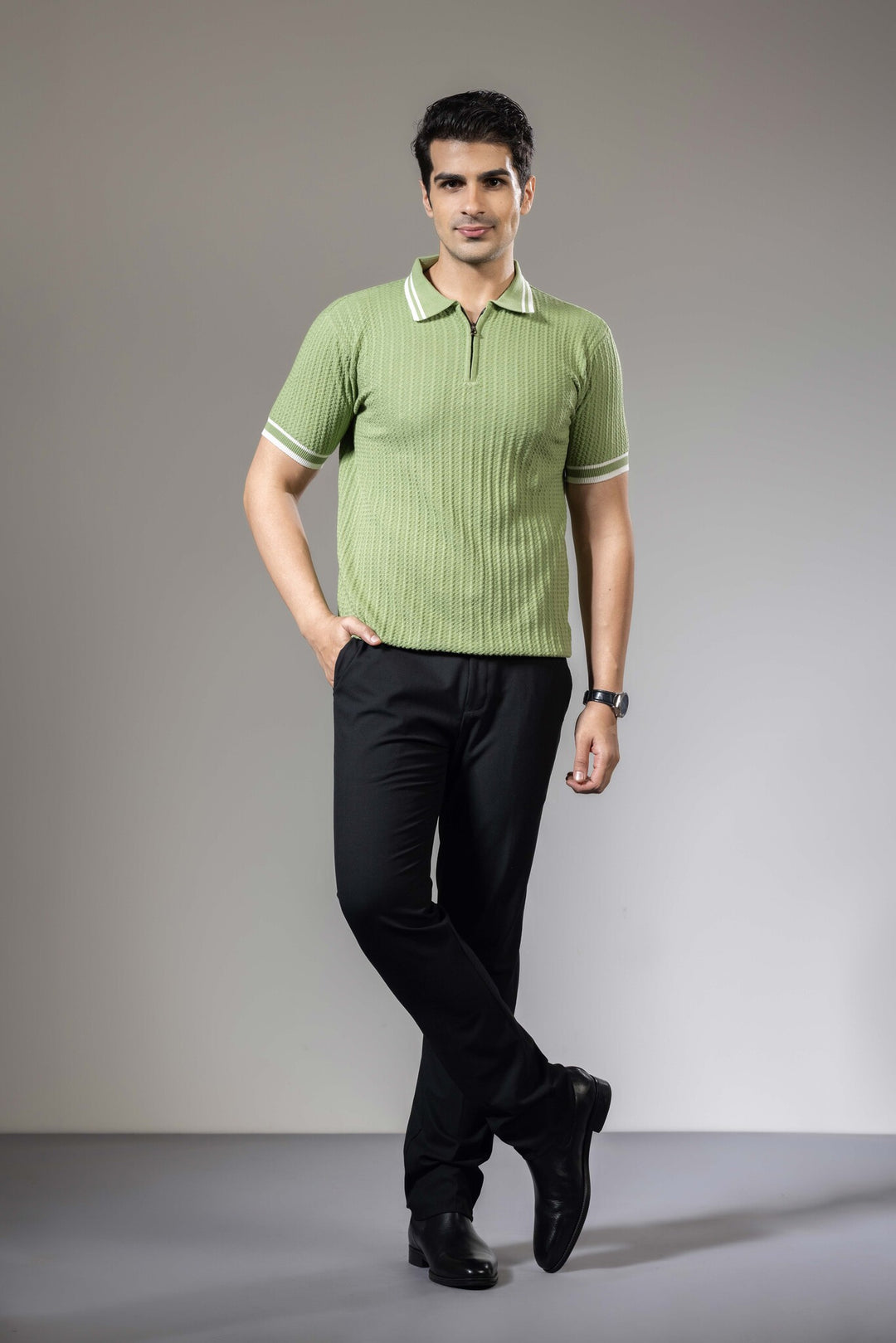 Textured Zipper Knit Premium Polo T-Shirt