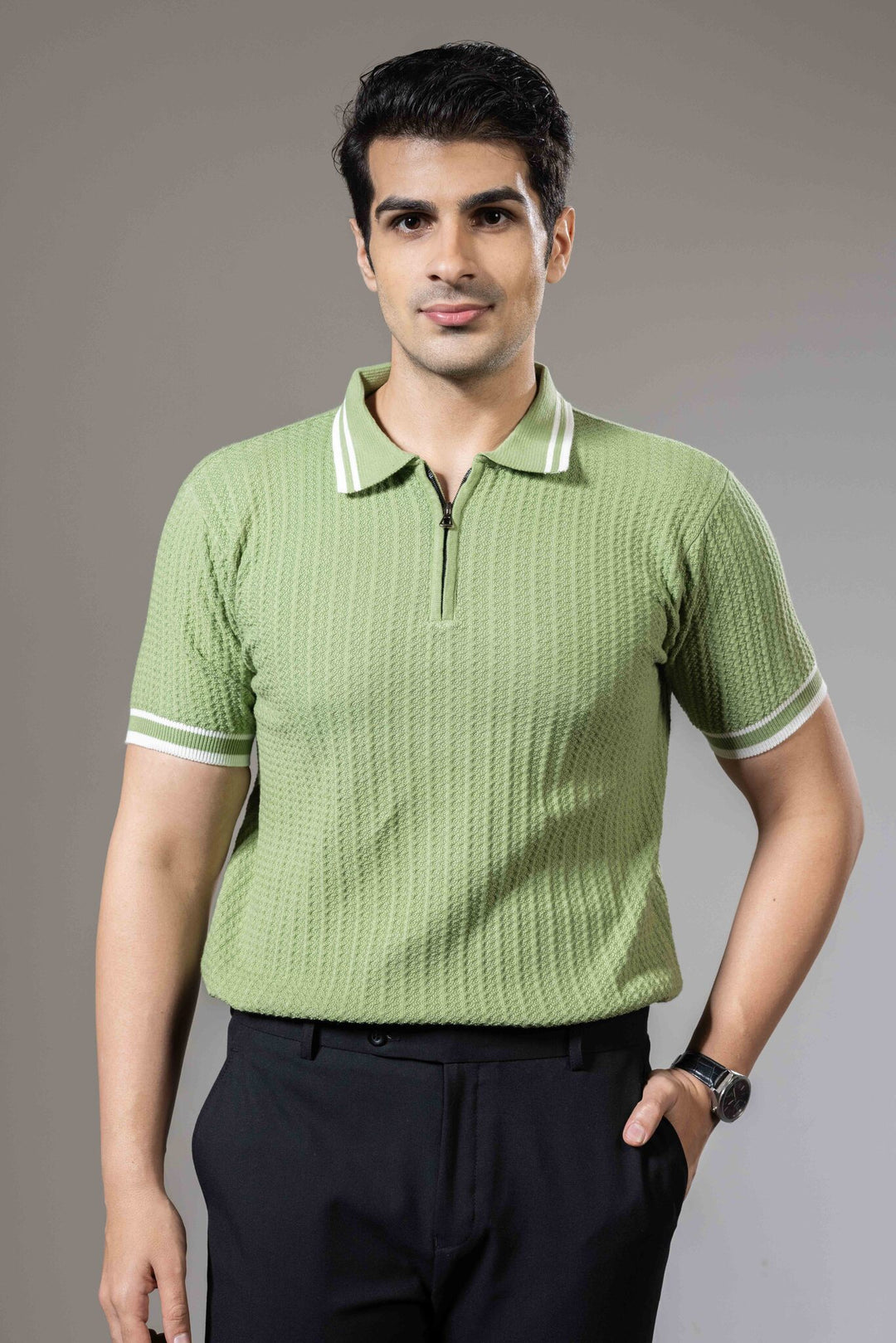 Textured Zipper Knit Premium Polo T-Shirt