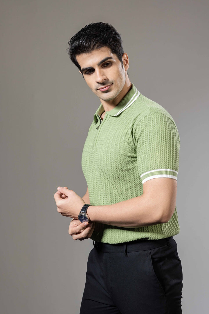 Textured Zipper Knit Premium Polo T-Shirt