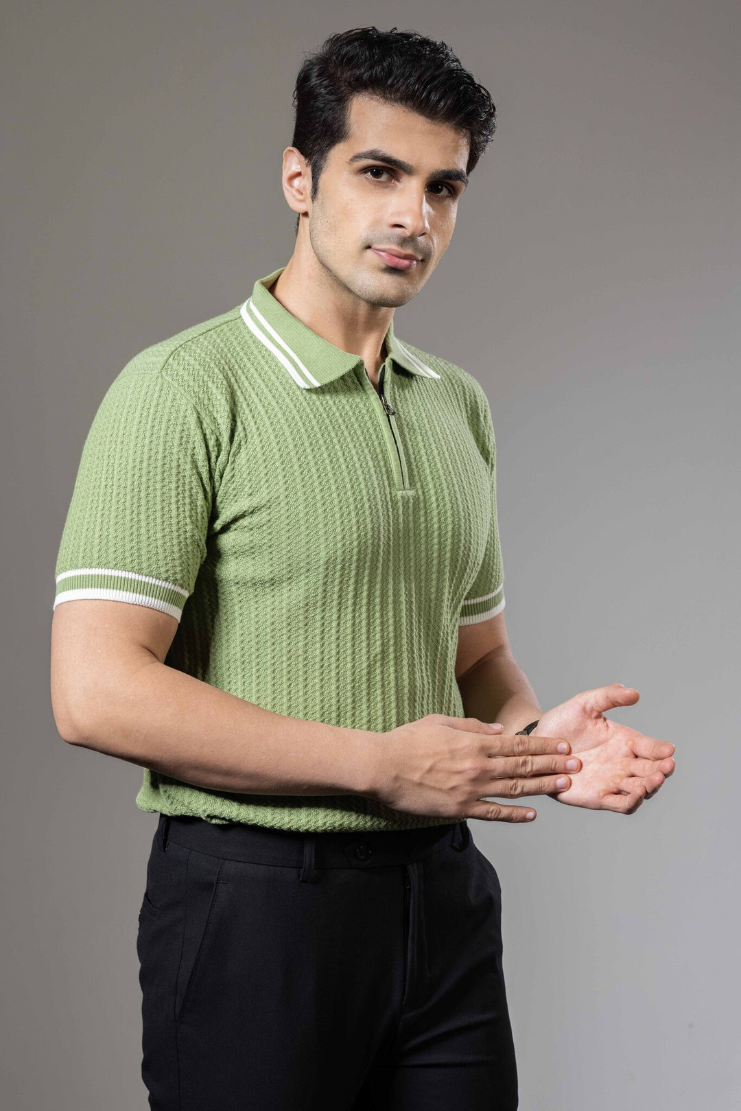 Textured Zipper Knit Premium Polo T-Shirt