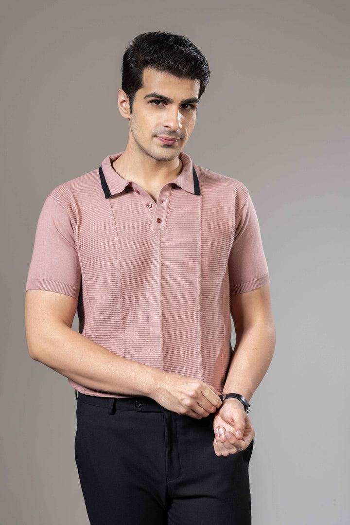 Embedded Textured Flat Knit Premium Polo T-Shirt