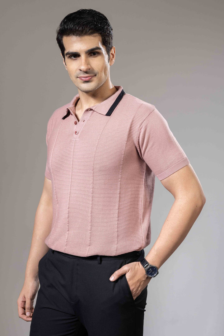 Embedded Textured Flat Knit Premium Polo T-Shirt