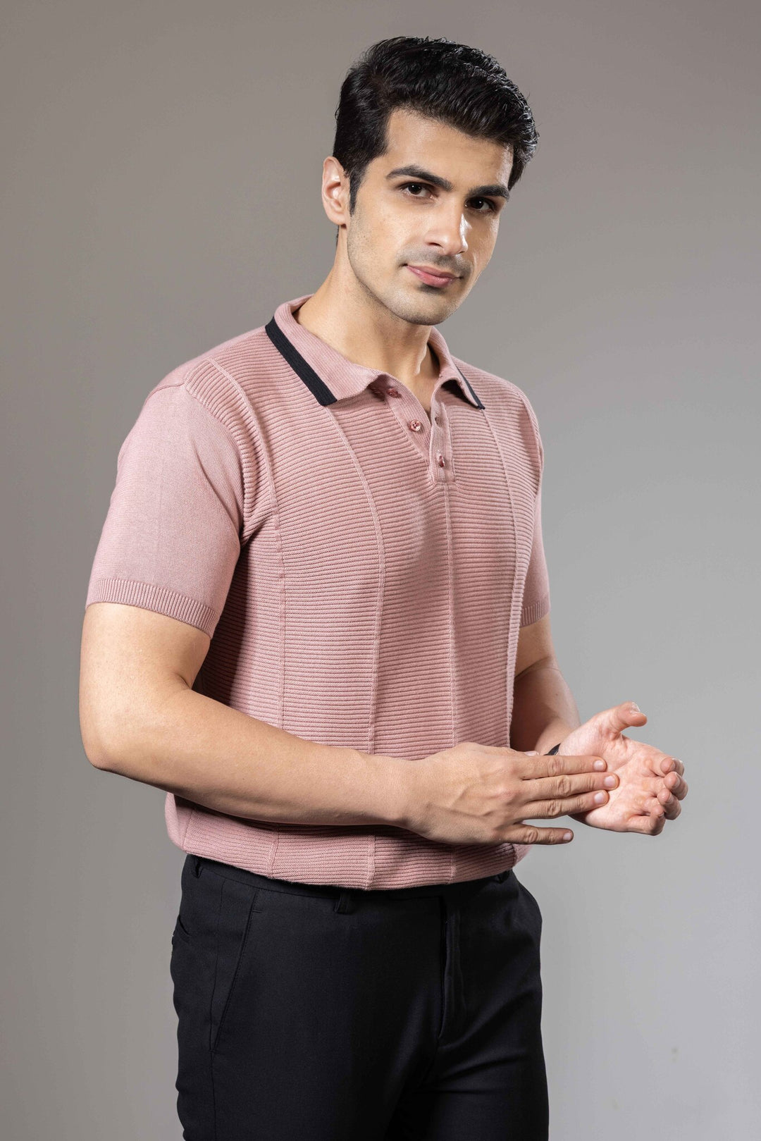 Embedded Textured Flat Knit Premium Polo T-Shirt